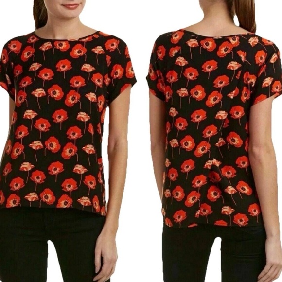 CAbi Tops - CAbi Black Top with Red Poppy Floral Print